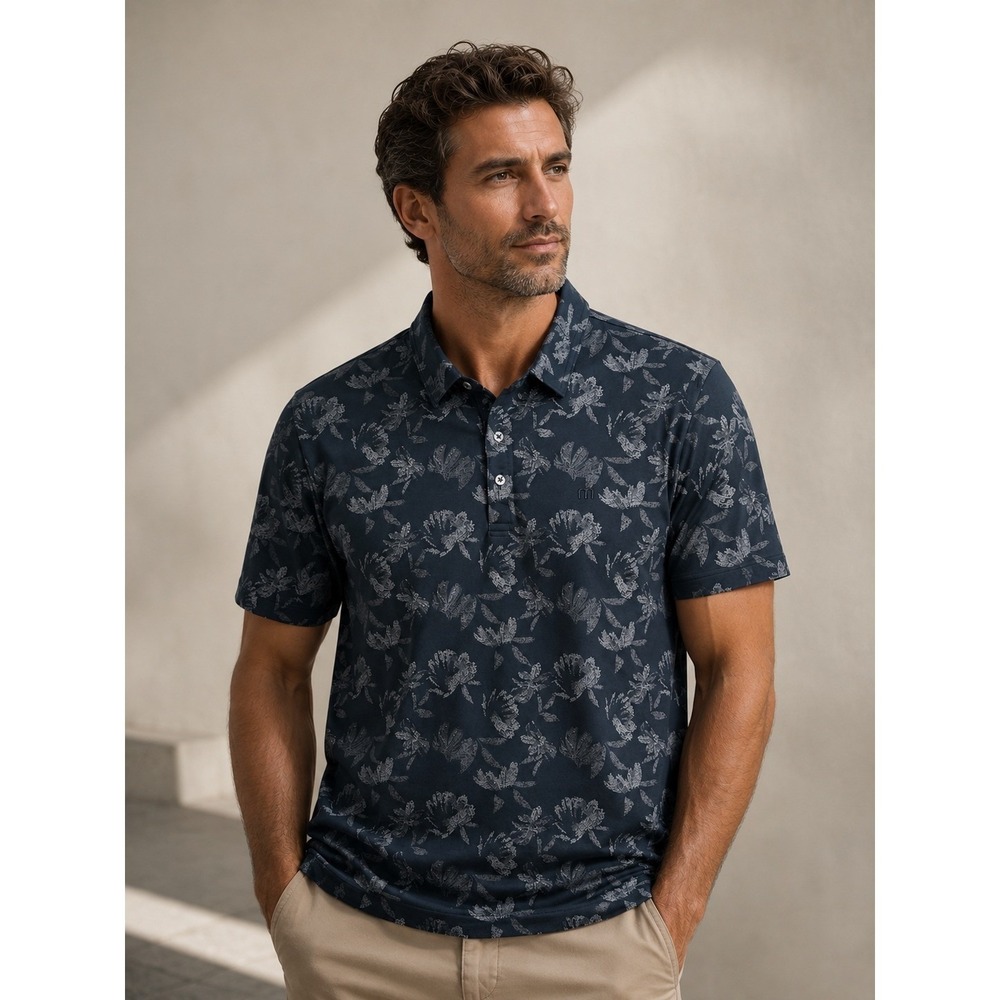 TravisMathew Howling Black Floral Golf Polo Shirt Tropical Mens XL Travis Mathew
